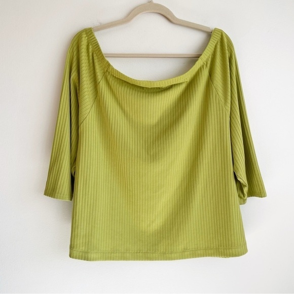 2X Soft Surroundings lime green off shoulder blouse ribbed Top blouse 3/4 sleeve - Picture 3 of 10